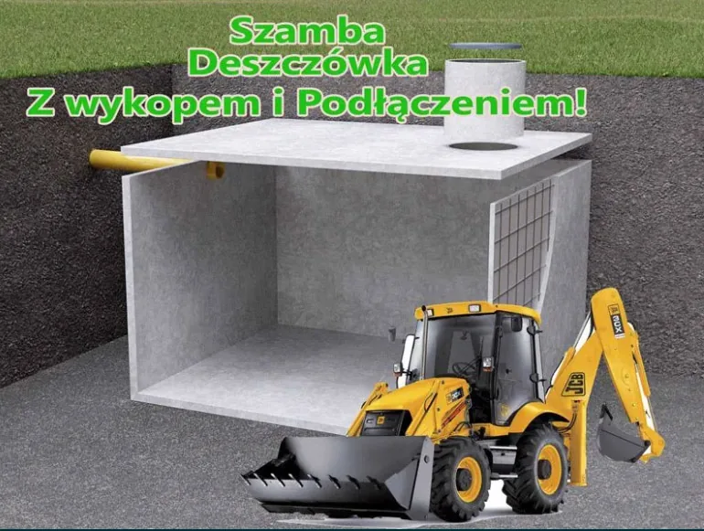 Ilustracja zbiornika betonowego i koparki